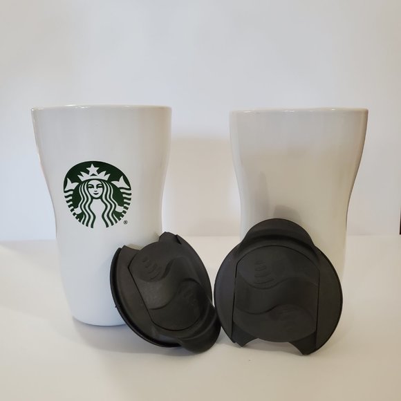 Starbucks Ceramic White Travel To Go Tumbler. NWOT. 2016.‎ 9 OZ. Set of 2. - Picture 1 of 3